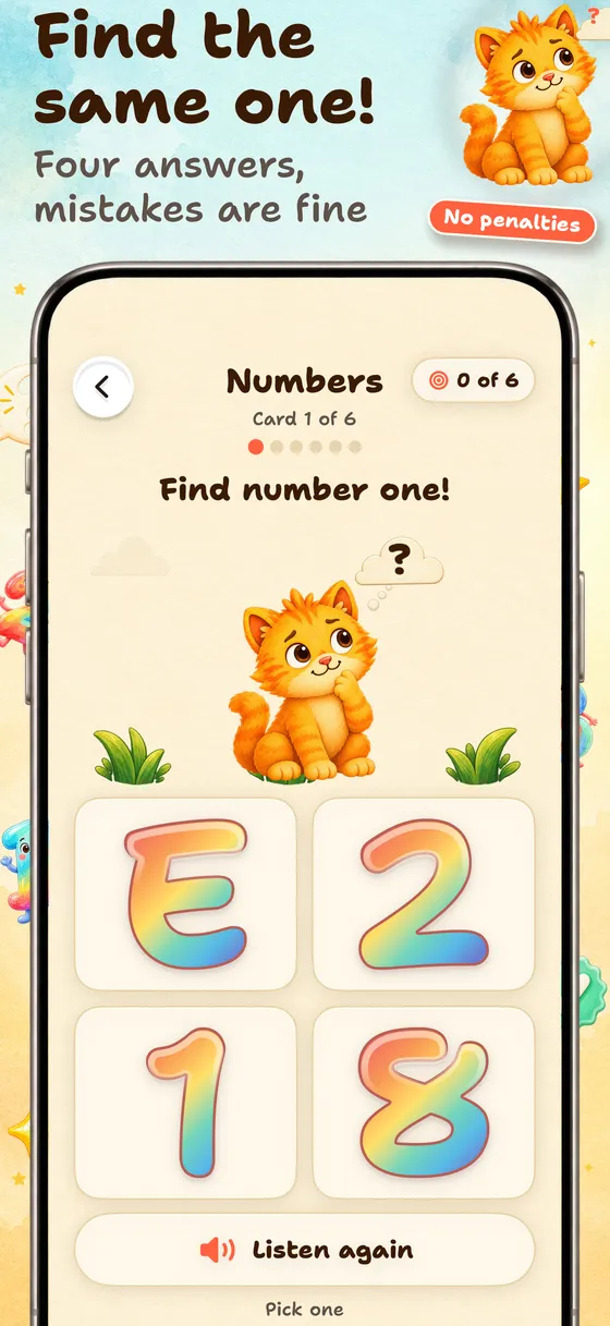 Then, they find the match — Four choices make the idea easy to revisit. A wrong tap costs nothing; the child can keep trying and learn through play.