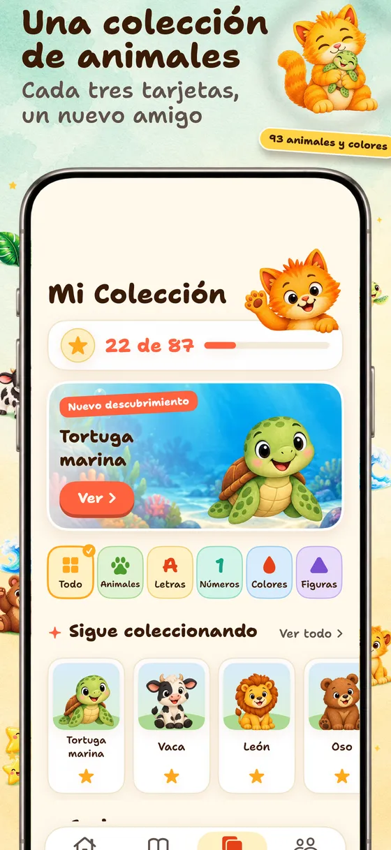 Las tarjetas aprendidas ayudan a descubrir animales y colores. Paint & Say ofrece un rato tranquilo para colorear y escuchar palabras.