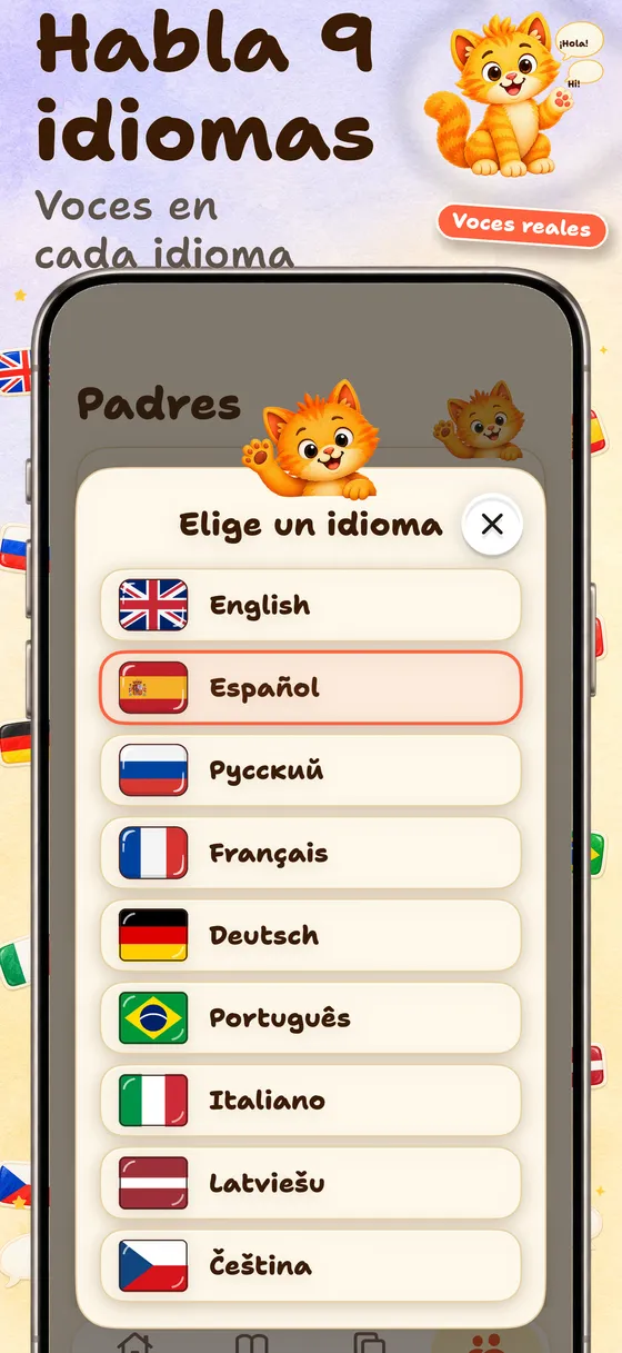 Habla 9 idiomas — Voces en cada idioma