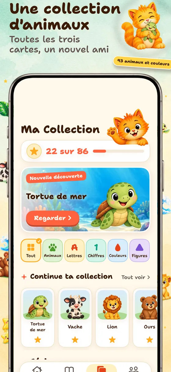 Les cartes apprises permettent de découvrir des animaux et des couleurs. Paint & Say propose aussi un moment de coloriage calme avec des mots à écouter.